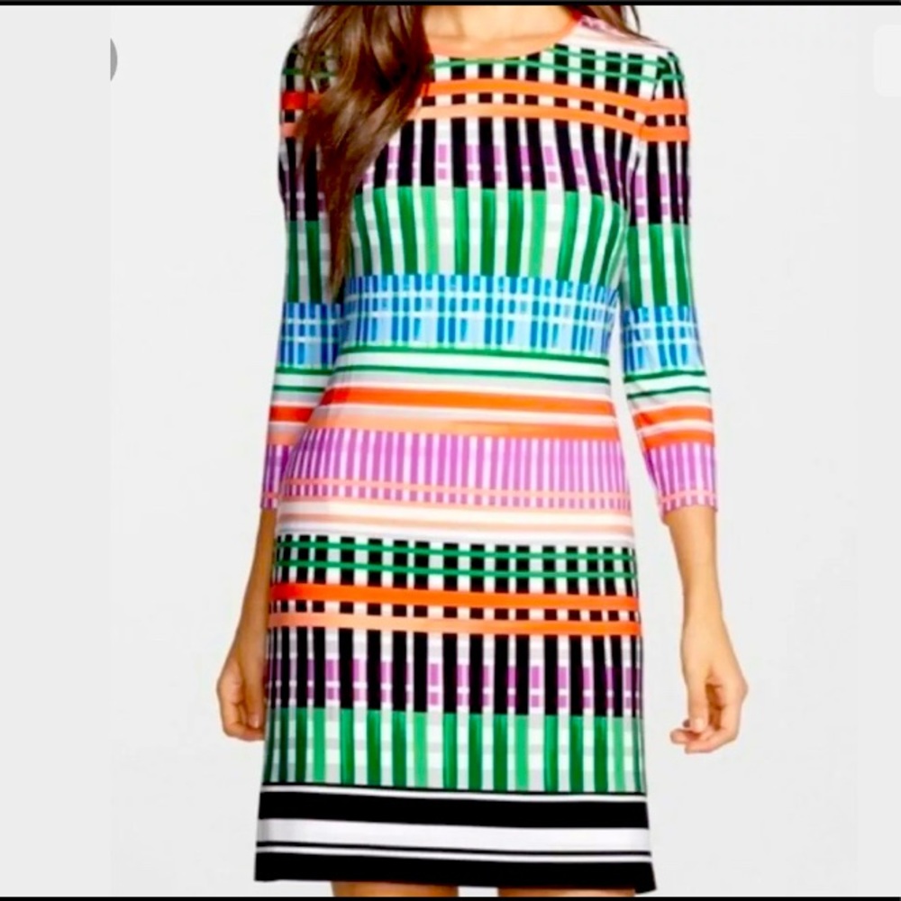 Eliza J Rainbow striped Sheet Dress/gold zip, 6p